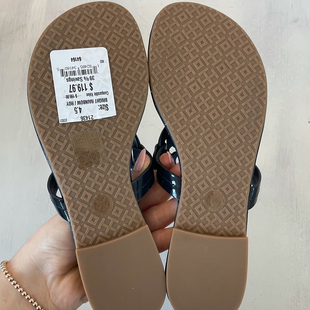 ❌SOLD❌Tory Burch Miller Rainbow Thong Sandals Navy Blue - Picture 8 of 8